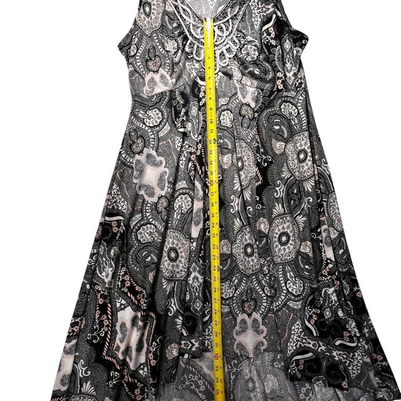 World Unity Sleeveless Paisley Maxi Dress Embroidery Gray Green Flowy Gypsy - Picture 12 of 12